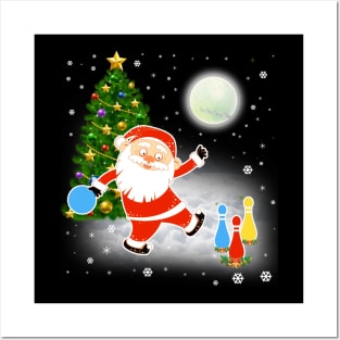 Santa Claus Bowling Christmas Funny Gift Posters and Art